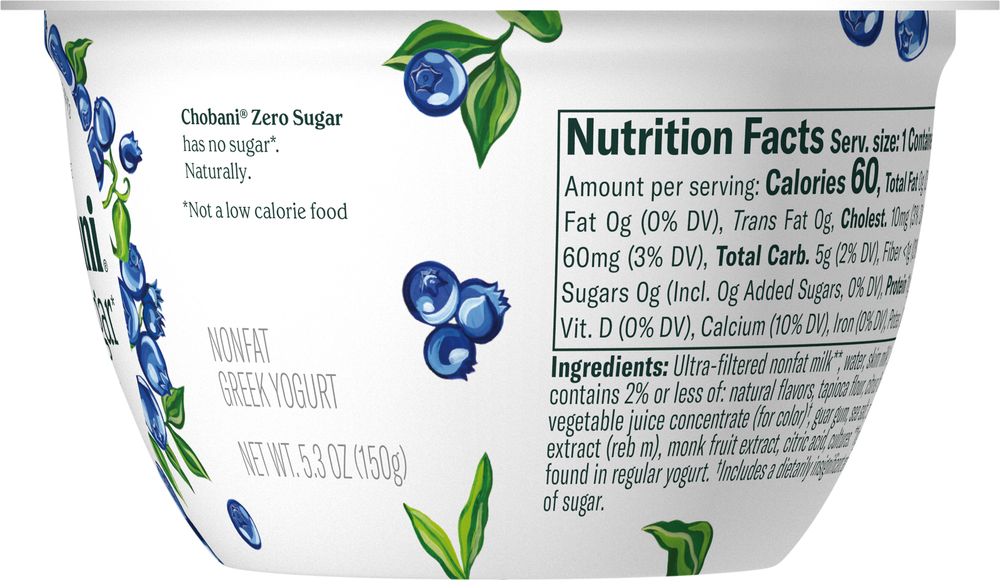 Chobani Yogurt Greek Nonfat Zero Sugar Blueberry Flavored Planogram