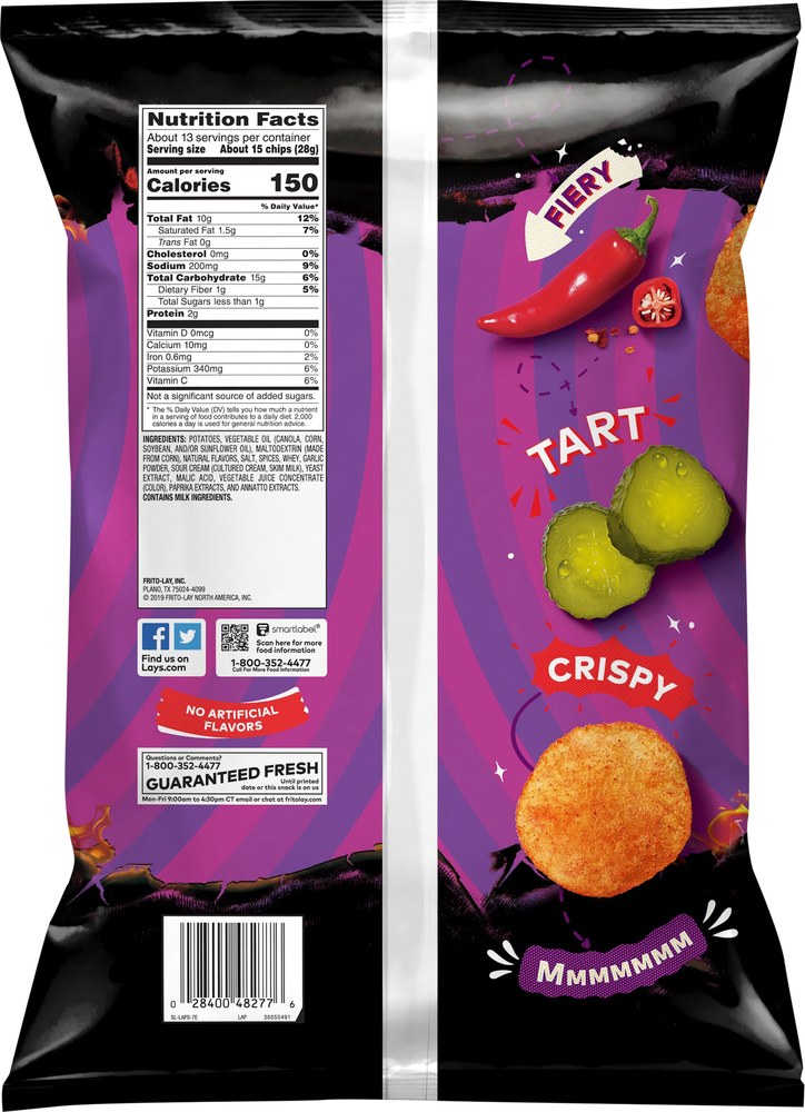 Lay S Potato Chips Flamin Hot Dill Pickle Flavored Party Size Planogram Back