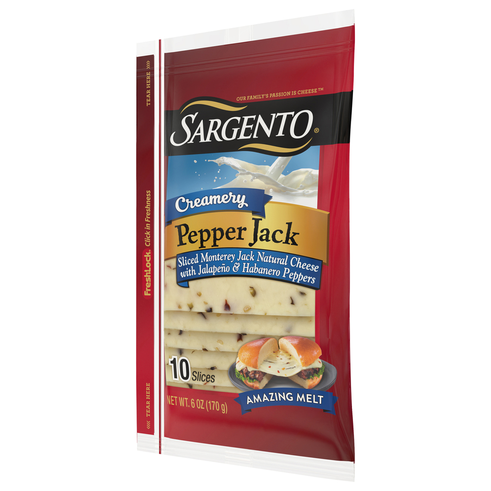 Sargento Cheese, Pepper Jack, Creamery, SlicesFrontRightElevated