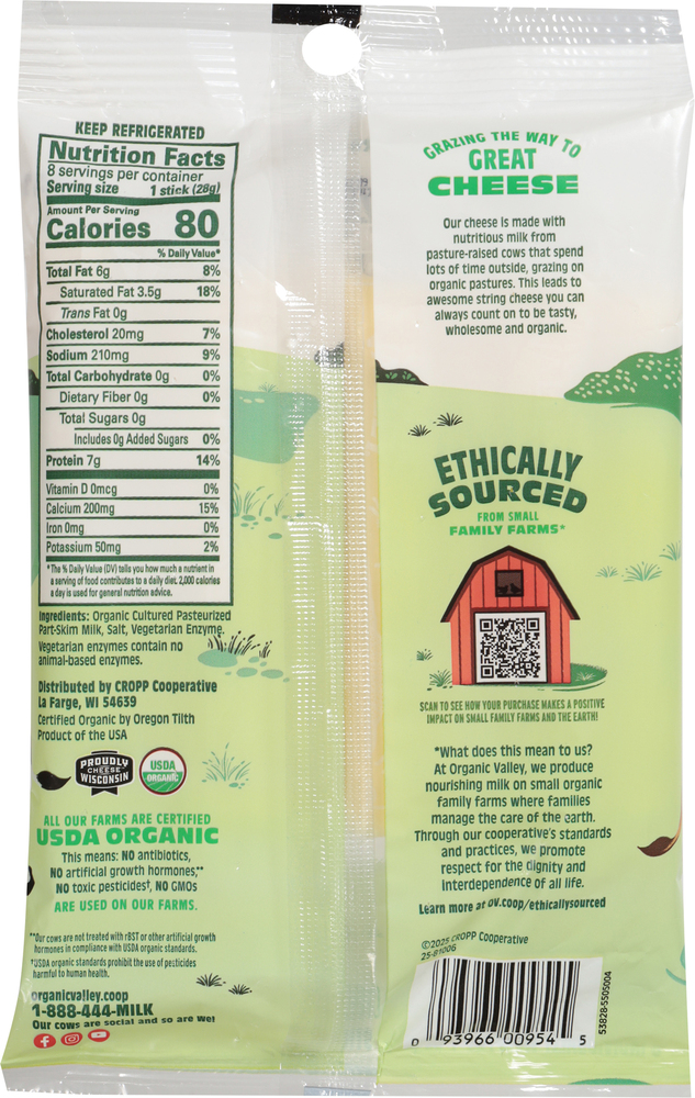 Organic Valley Stringles String Cheese, Organic, MozzarellaPlanogramBack