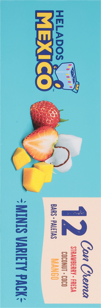 Helados Mexico Ice Cream Bars, Strawberry/Coconut/Mango, Minis, Variety Pack-Planogram-Left