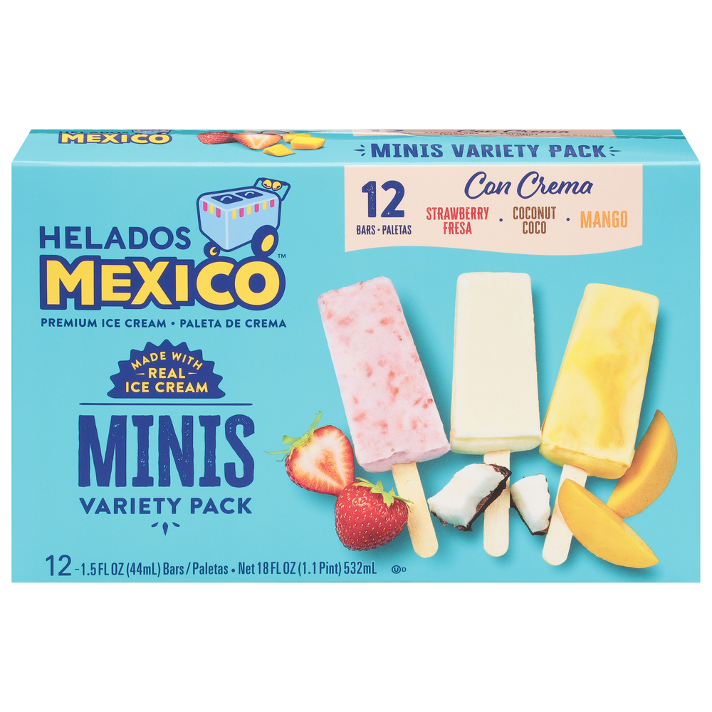 Helados Mexico Ice Cream Bars, Strawberry/Coconut/Mango, Minis, Variety Pack-Main