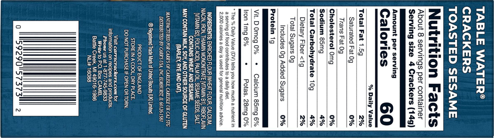 Carr's Table Water Crackers, Toasted Sesame-Planogram-Back