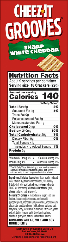 Cheez-It Grooves Crunchy Snack Crackers, Sharp White Cheddar
