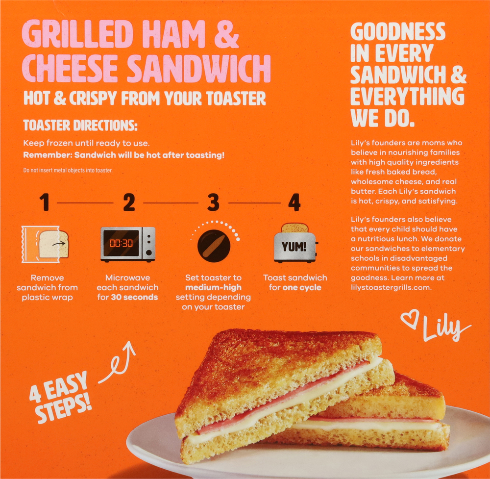 Lily's Toaster Grills Sandwich, Grilled Ham & Cheese, 2 Pack-Planogram-Back