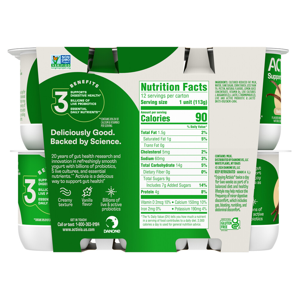 Activia Yogurt, Vanilla, Lowfat-Planogram-Back