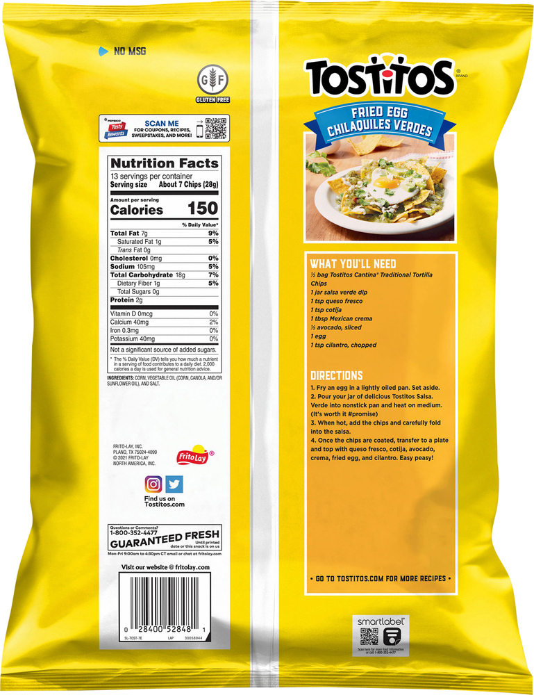 Tostitos Tortilla Chips, Cantina, Traditional Yellow CornPlanogramBack