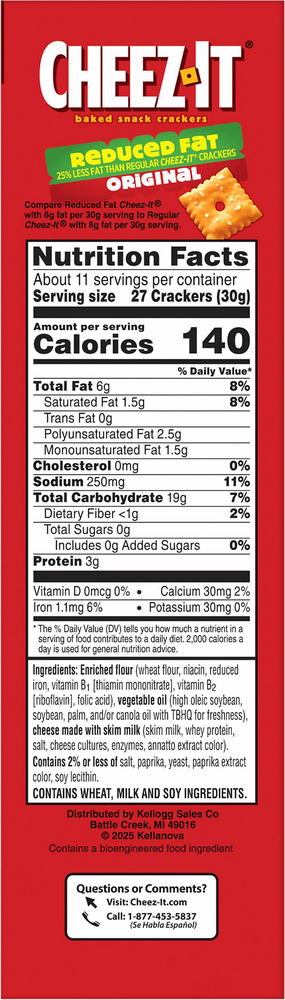 Cheez-It Snack Crackers, Baked, Original, Reduce Fat