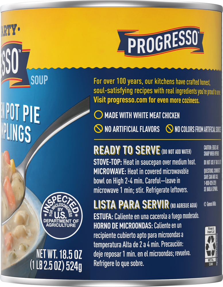 Progresso soup hearty chicken pot pie style with dumplings rich