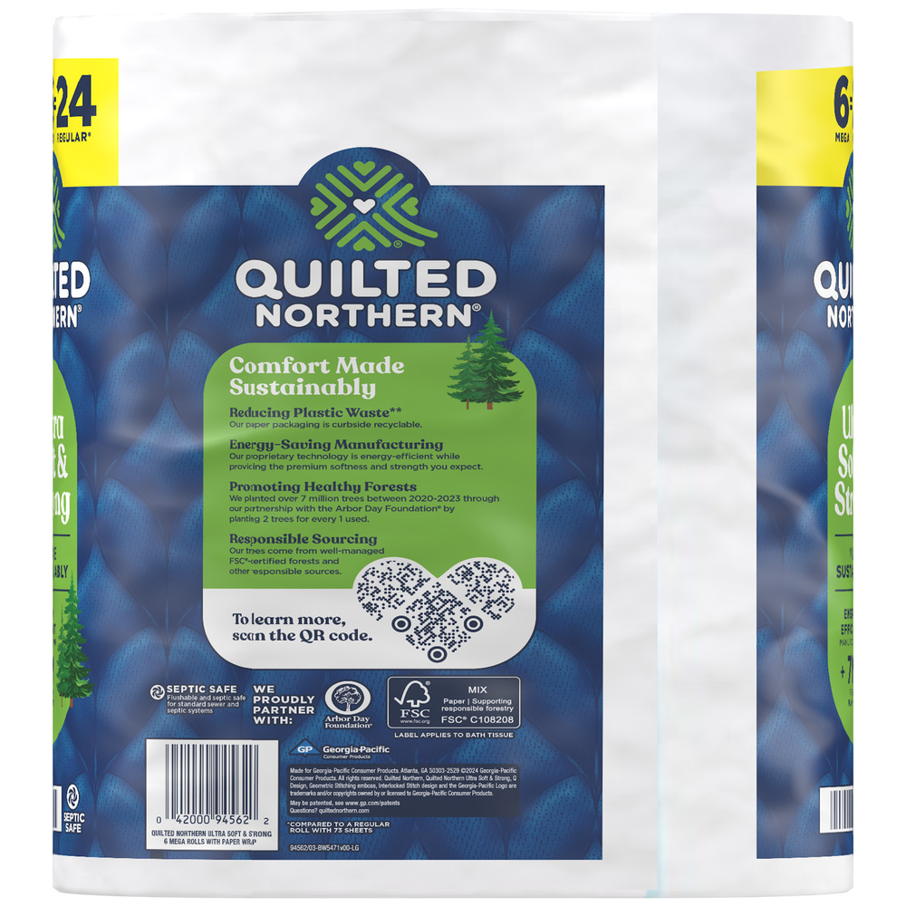 QUILTED NORTHERN Toilet Paper, Unscented, Mega Rolls, 2PlyPlanogramBack