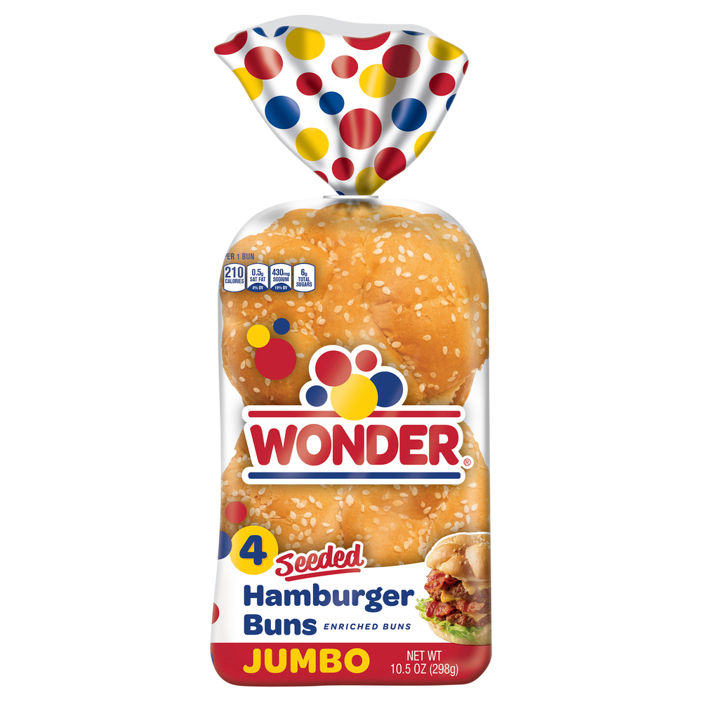 Wonder Hamburger Buns, Enriched, Seeded, JumboMain