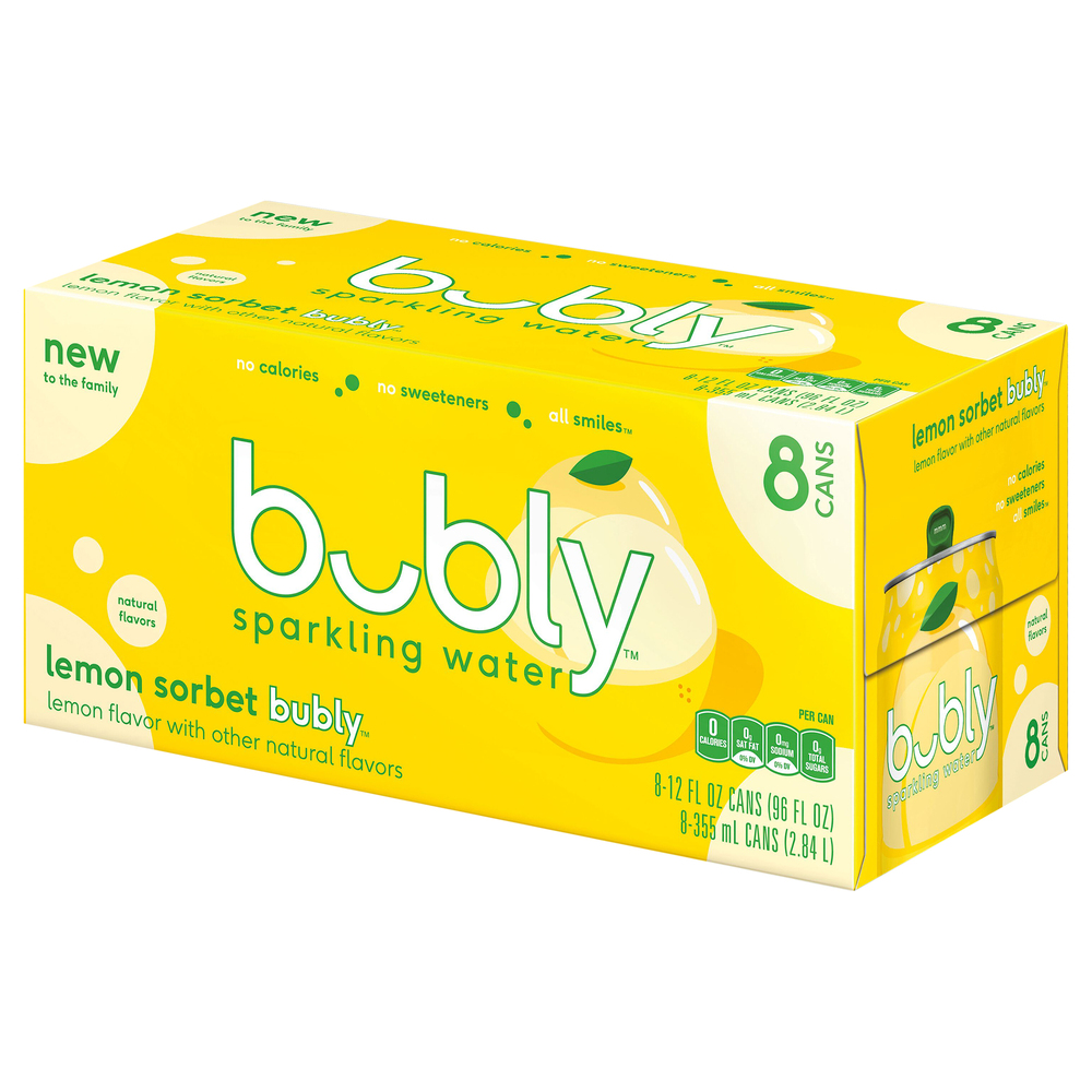 Bubly Sparkling Water, Lemon SorbetFrontRightElevated