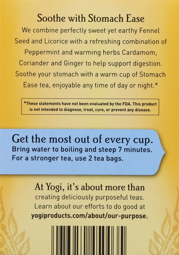 Yogi Herbal Supplement, Stomach Ease, Caffeine Free, Tea BagsPlanogram