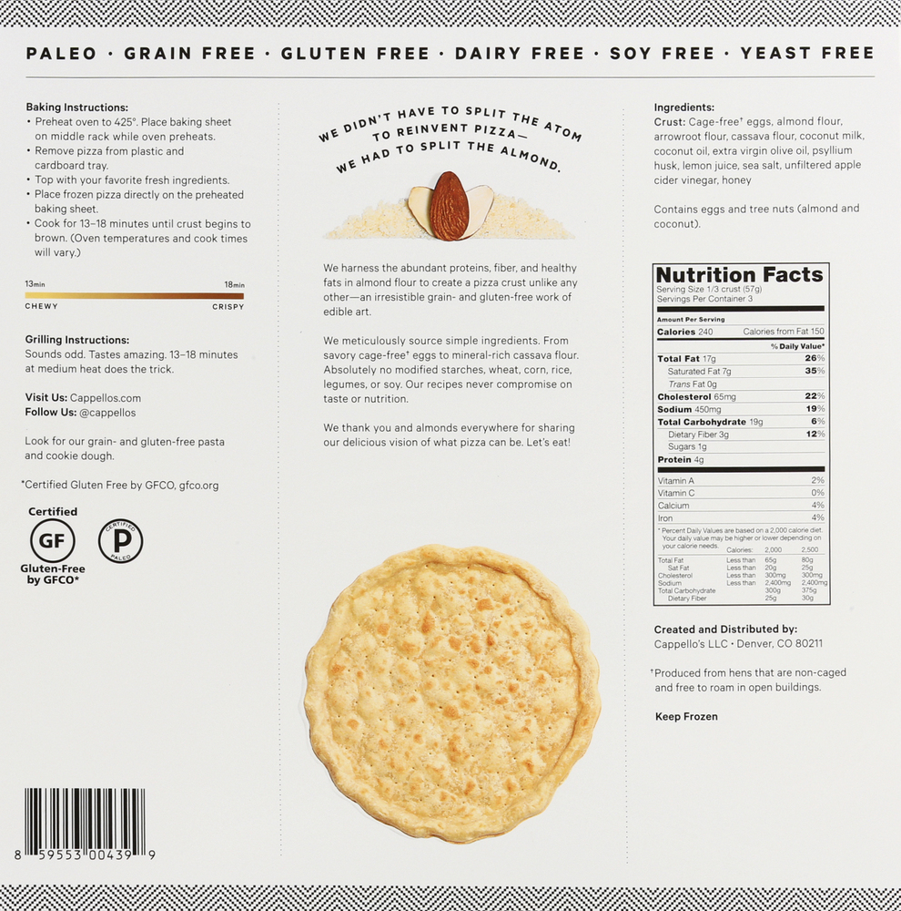 Cappello's Naked Pizza Crust, Grain Free