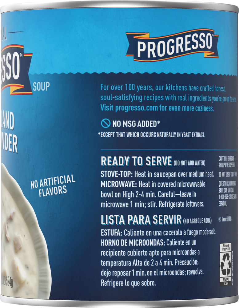 Progresso soup new england clam chowder traditional planogram right