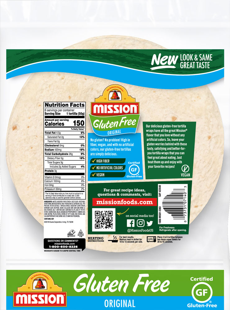 Mission Tortilla Wraps, Gluten Free, OriginalPlanogramBack