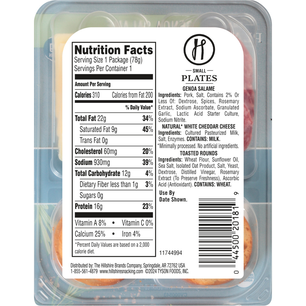 Hillshire Farm Hillshire® Snacking Small Plates, Genoa Salami Deli Lunch Meat and White Cheddar