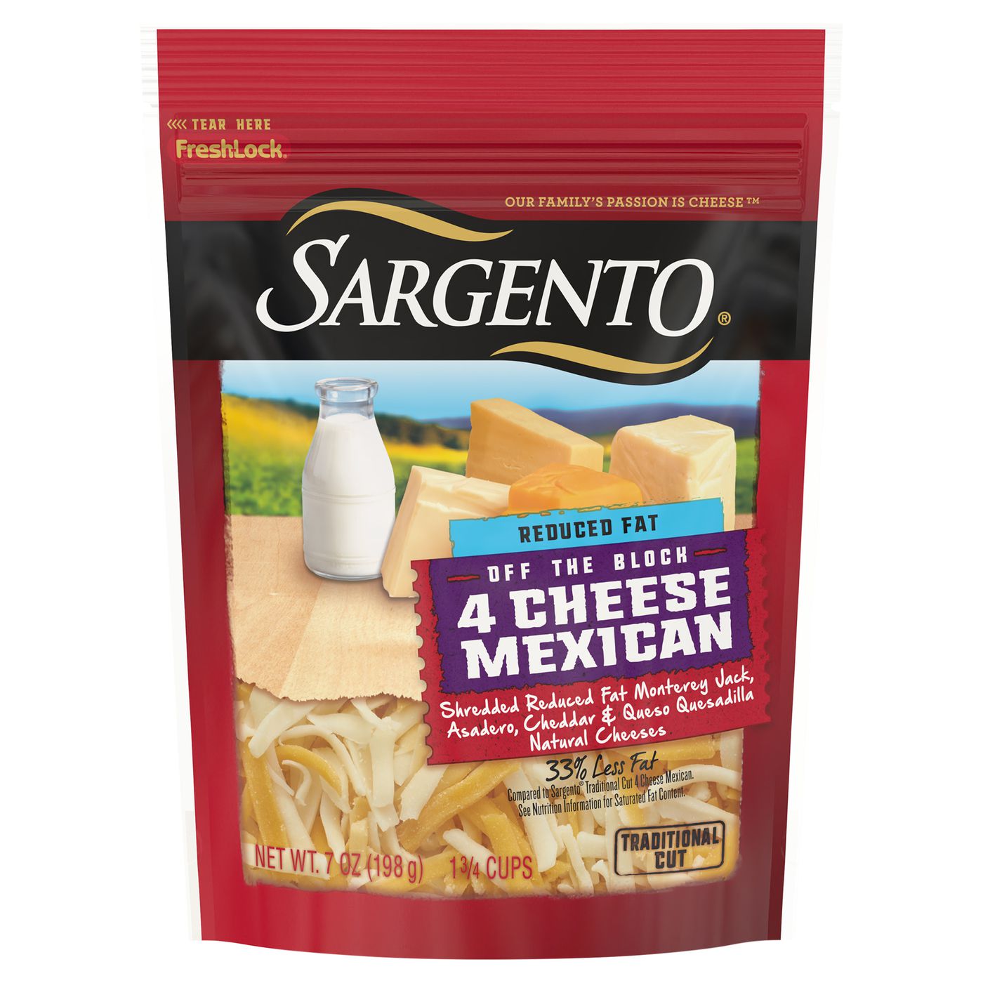 Sargento Off the Block Cheese, Natural, Reduced Fat, Traditional Cut, 4 Cheese MexicanMain