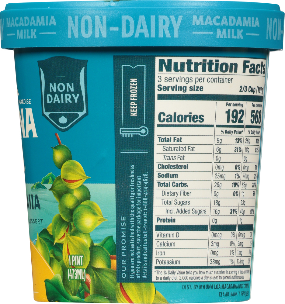 Mauna Loa Frozen Dessert, Non-Dairy, Mango Liliko'i, Macadamia Milk