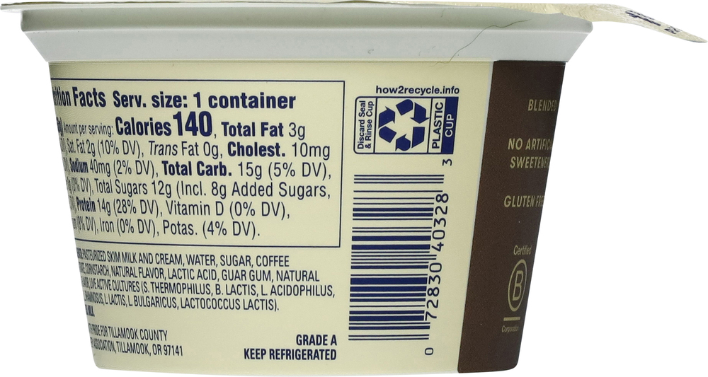 Tillamook Stumptown Yogurt, Greek, Lowfat, Cold Brew CoffeePlanogramBack