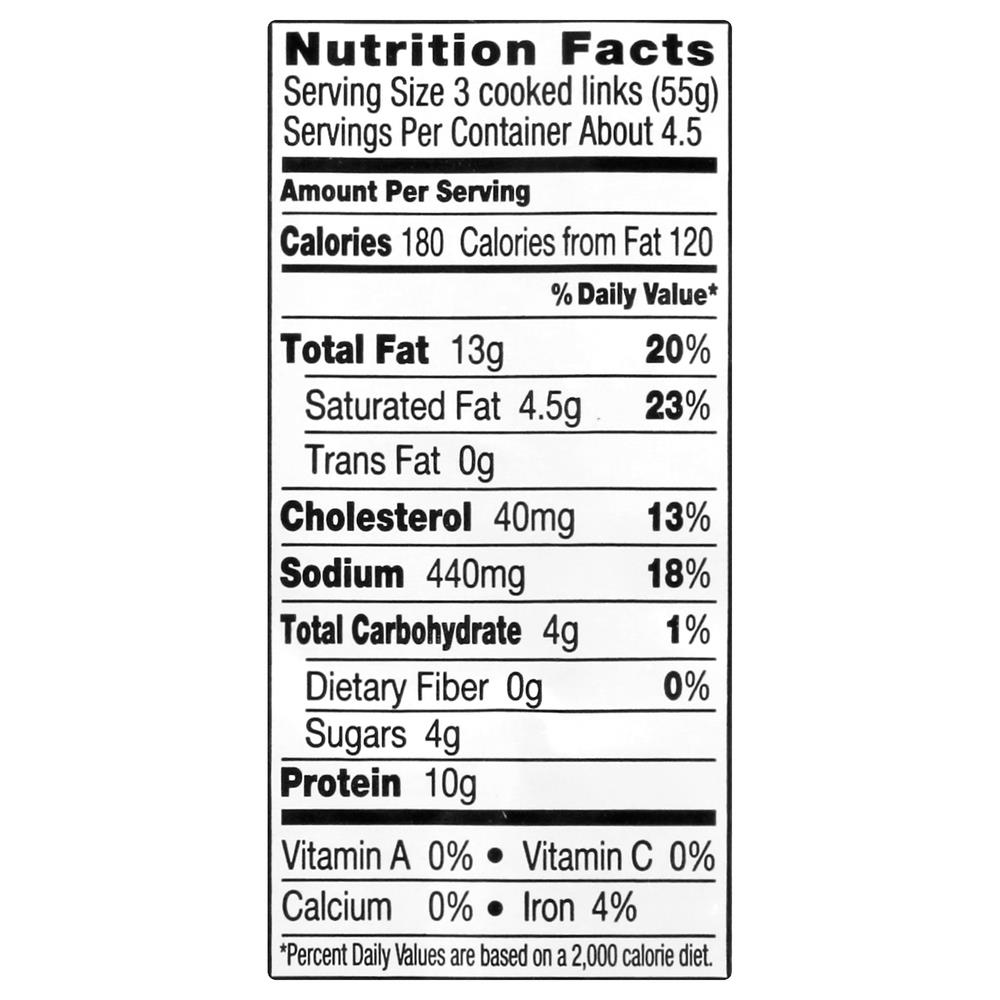 Johnsonville Breakfast Sausage Brown Sugar Honey Flavor Nutrition Facts