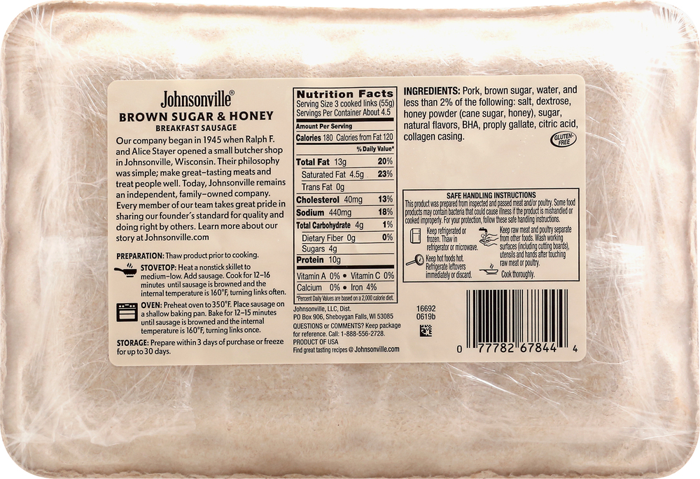 Johnsonville Breakfast Sausage, Brown Sugar & Honey FlavorPlanogramBack