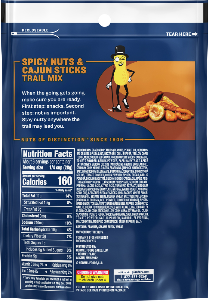Planters Trail Mix, Spicy Nuts & Cajun SticksPlanogramBack