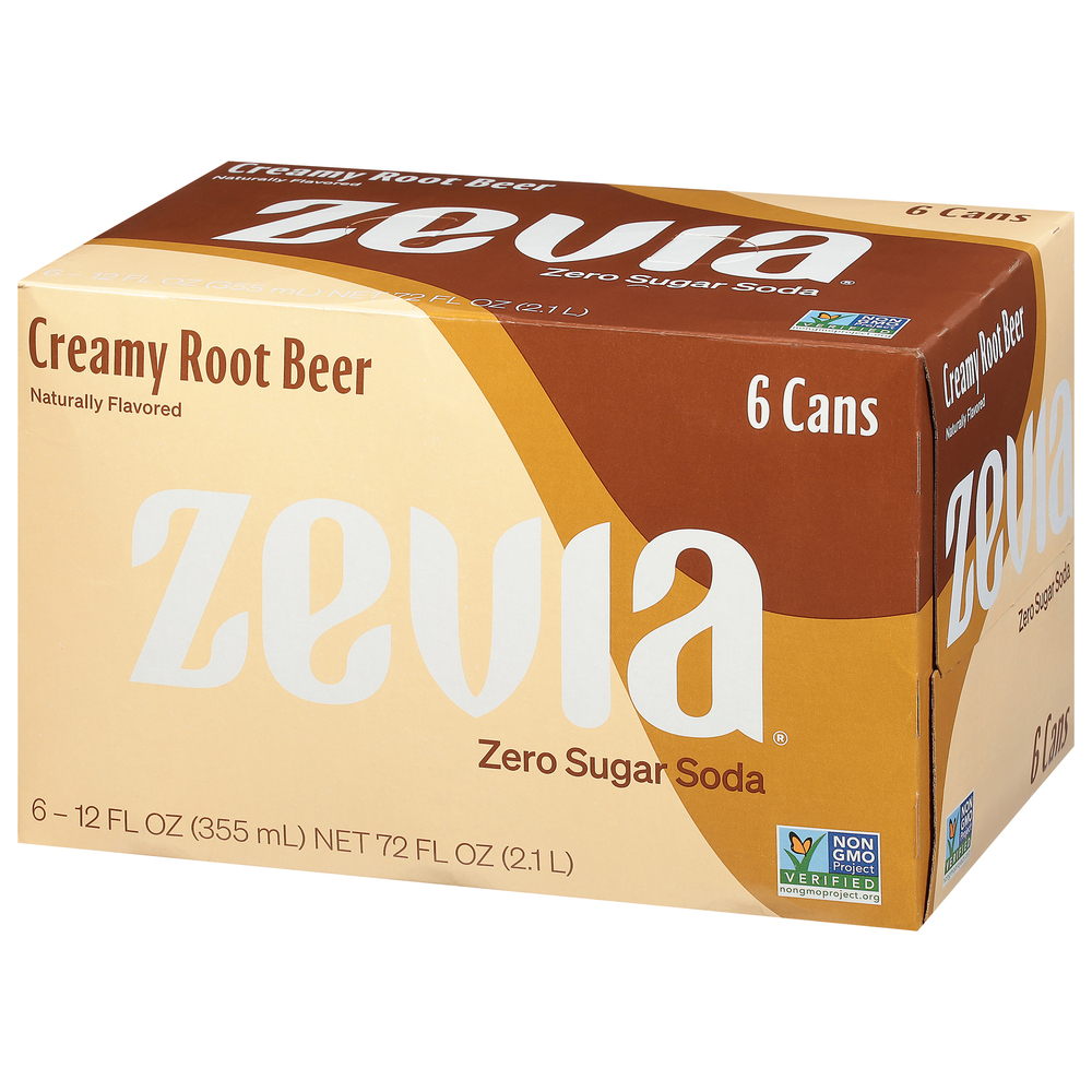 Zevia Soda, Zero Sugar, Creamy Root BeerFrontRightElevated
