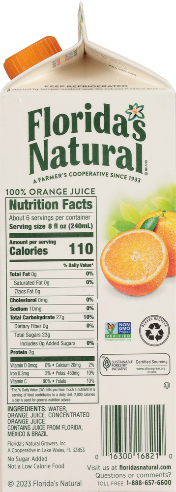 Orange juice nutrition label clearance
