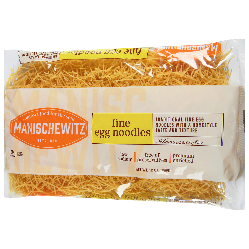 Manischewitz Noodles, Egg, Fine, Homestyle-Front-Right-Elevated