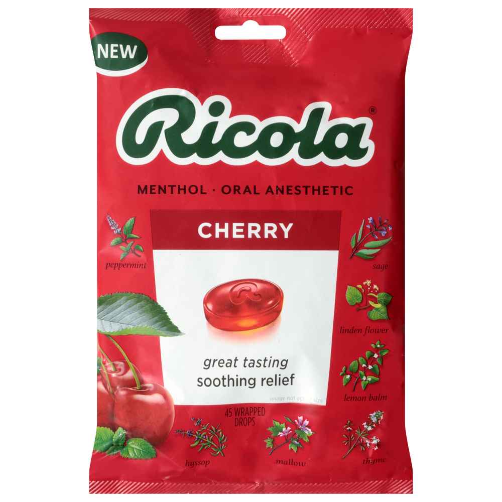 Ricola Cherry Menthol Drops Oral Anesthetic