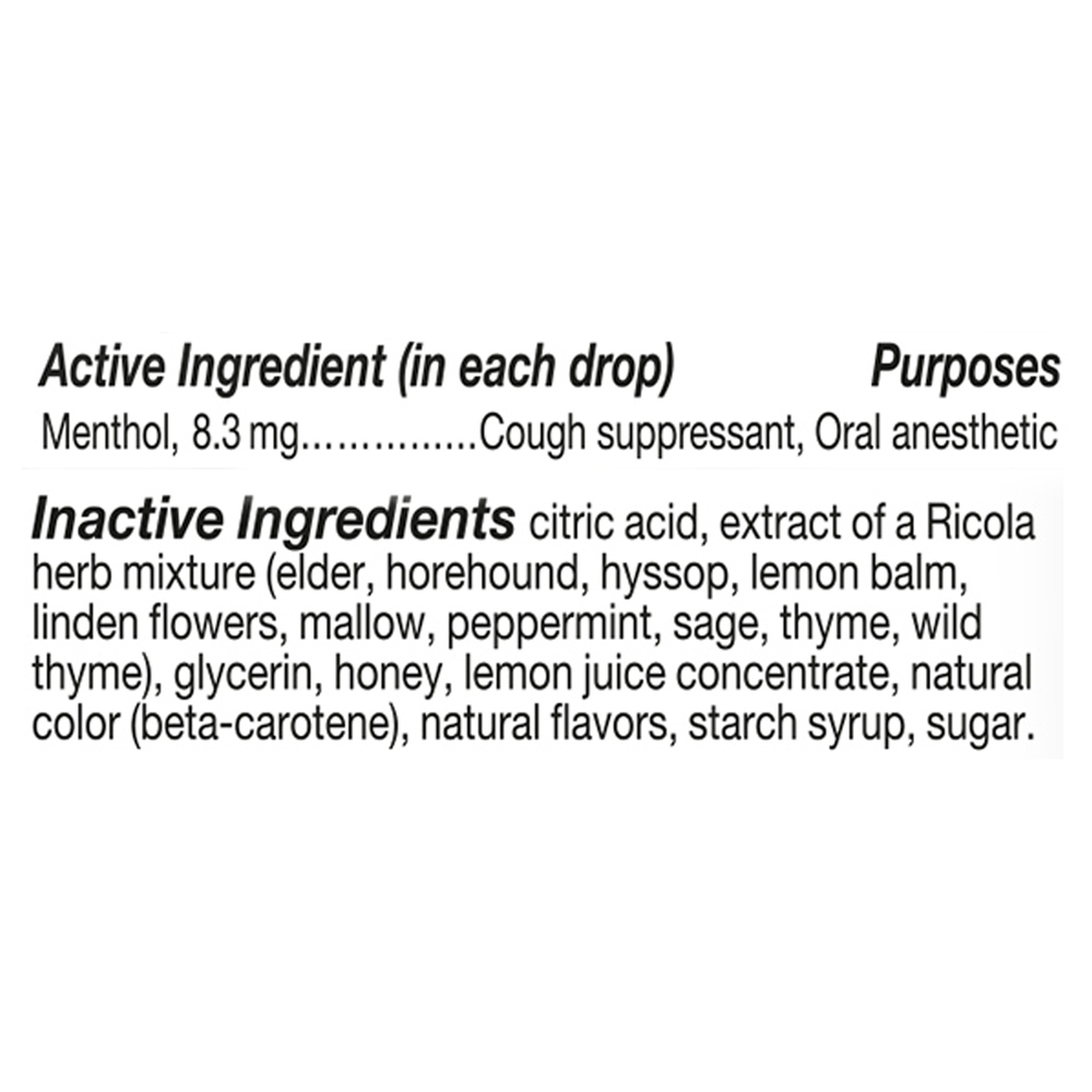 Ricola Max Throat Care Honey Lemon Cough DropsIngredients