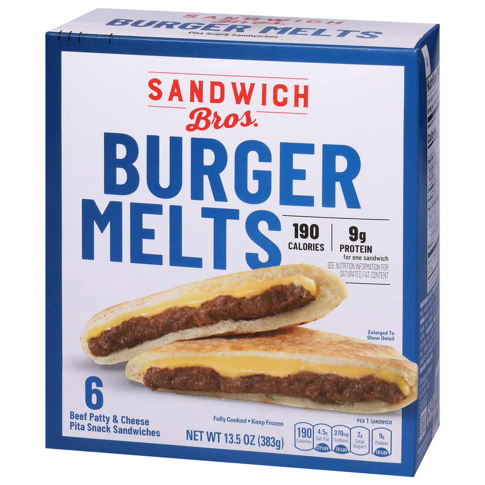 Sandwich Bros Pita Snack Sandwiches Burger Melts Front Right Elevated 3556