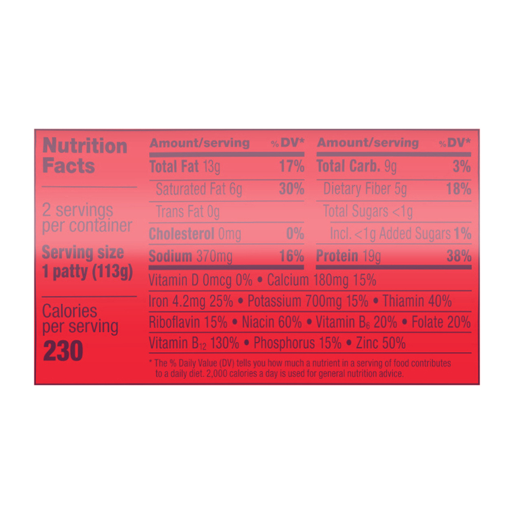Impossible Burger Patties Nutrition Facts