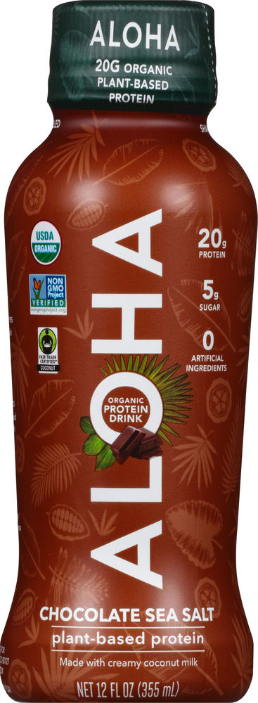 Aloha Protein Drink, Plant-Based, Organic, Chocolate Sea Salt