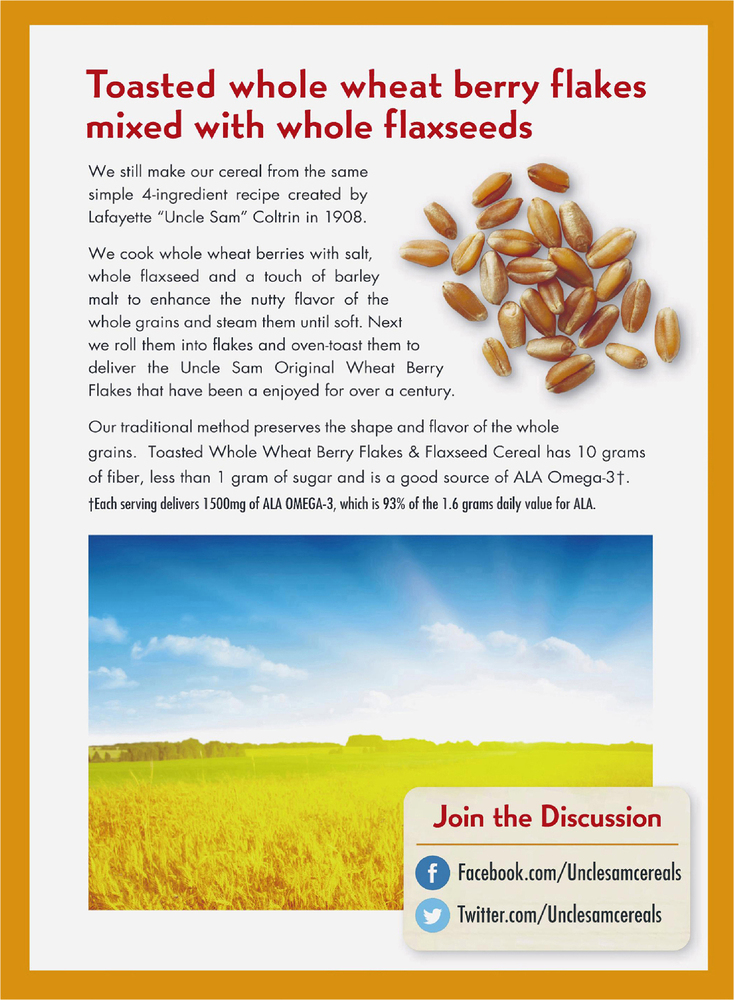 Uncle Sam Cereal, Original Wheat Berry FlakesPlanogramBack