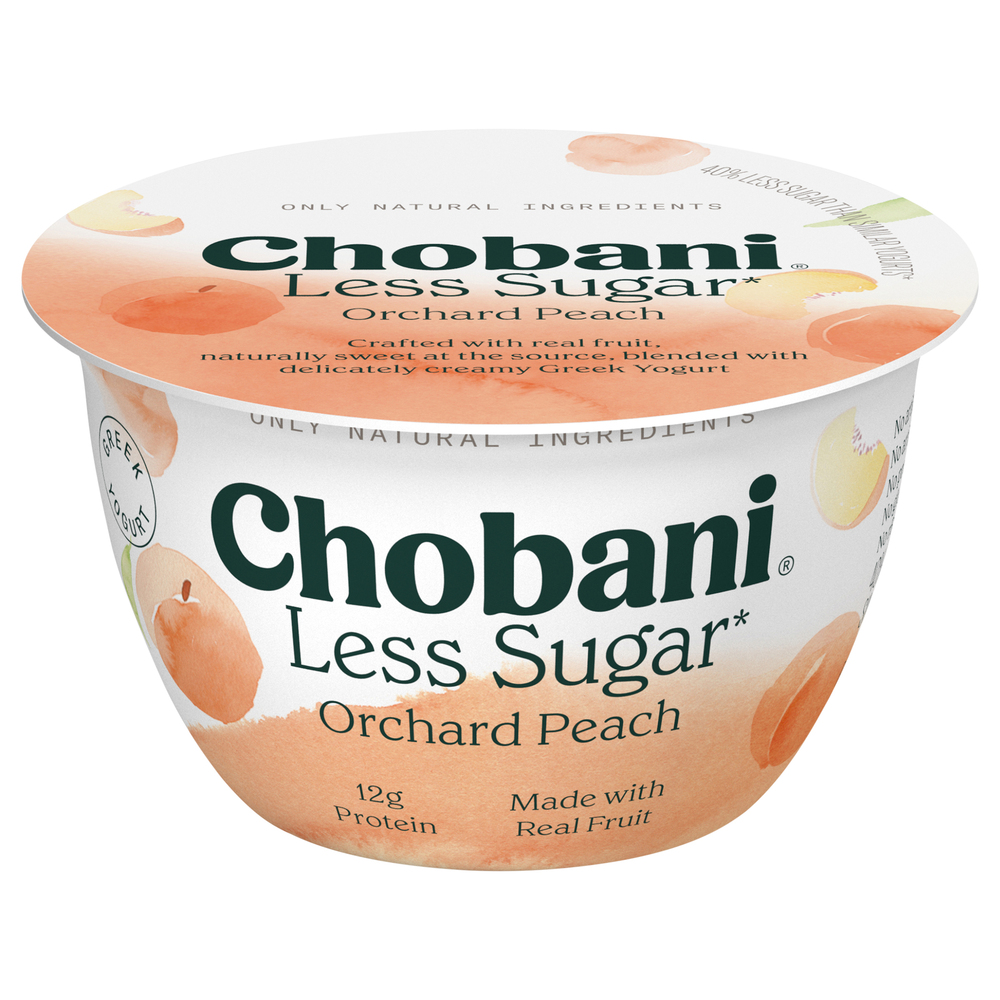 Chobani Yogurt, Greek, Less Sugar, Reduced Fat, Orchard Peach