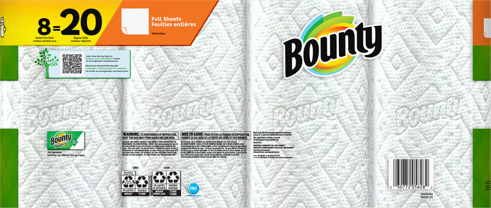 Bounty Paper Towels Double Plus Rolls Full Sheets White 2 Ply