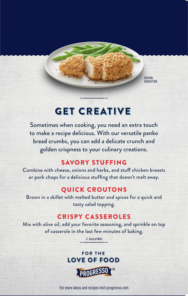 Progresso Bread Crumbs, Crispy, Panko, Italian StylePlanogramBack