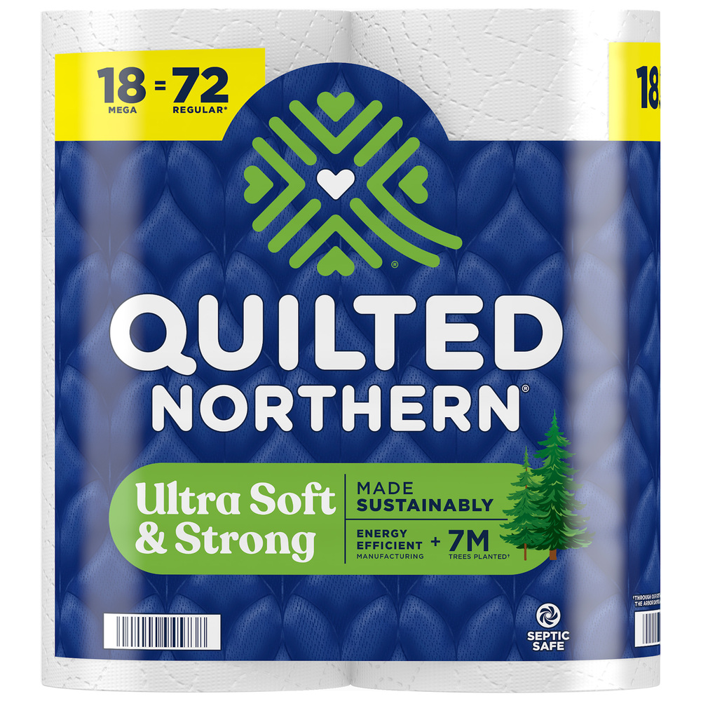 QUILTED NORTHERN Toilet Paper, Unscented, Mega Rolls, 2-Ply-Planogram-Left
