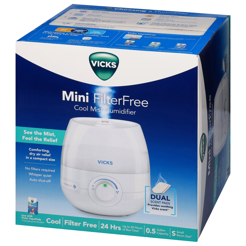 Vicks Mini Humidifier Vicks Humidifier, Cool Mist, FilterFree, Mini, Small Room Size-Front ...