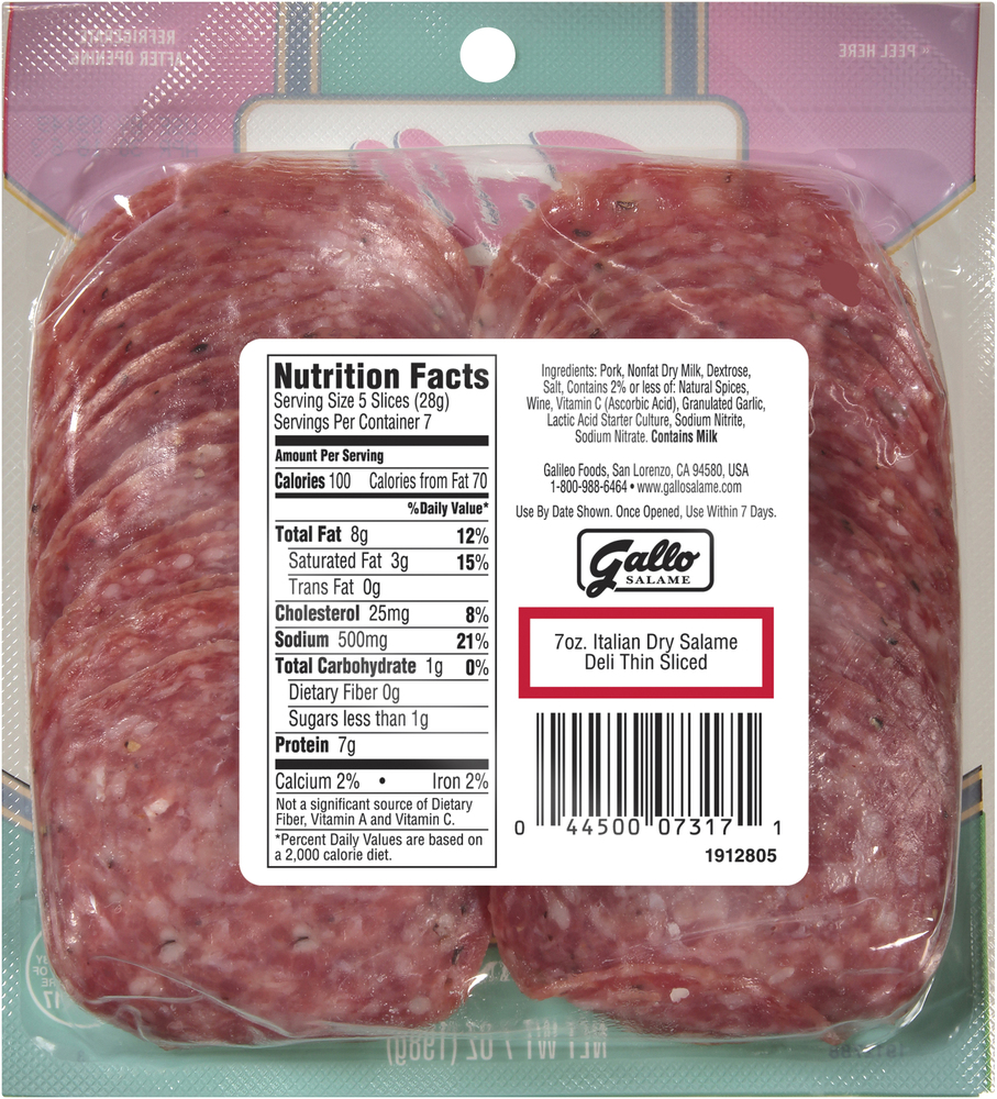Gallo Deli Thin Sliced Italian Dry Salami Lunch Meat, 7 ozPlanogramBack