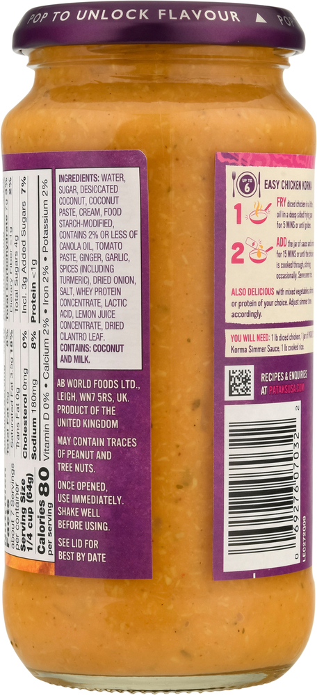 Patak's Simmer Sauce, Korma, MildPlanogramBack