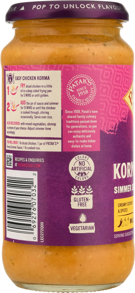 Patak's Simmer Sauce, Korma, MildPlanogramLeft
