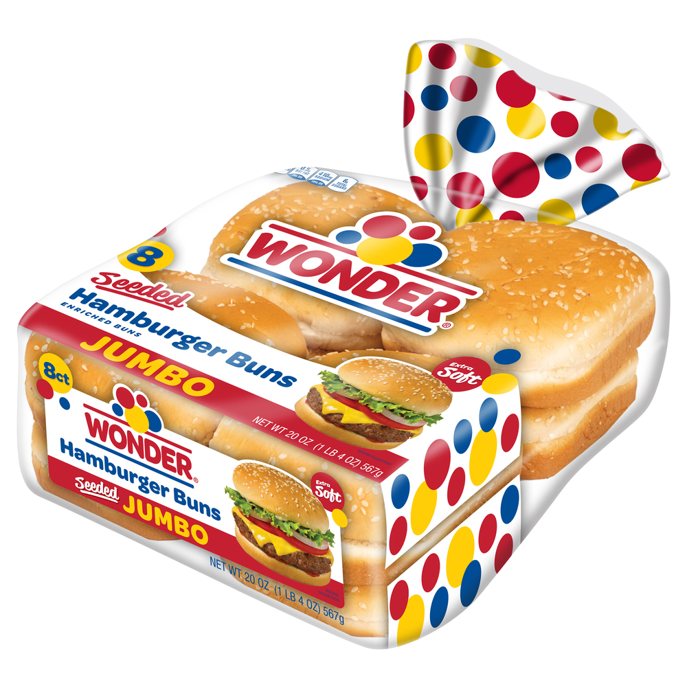 Wonder Hamburger Buns, Seeded, Extra Soft, JumboFrontRightElevated