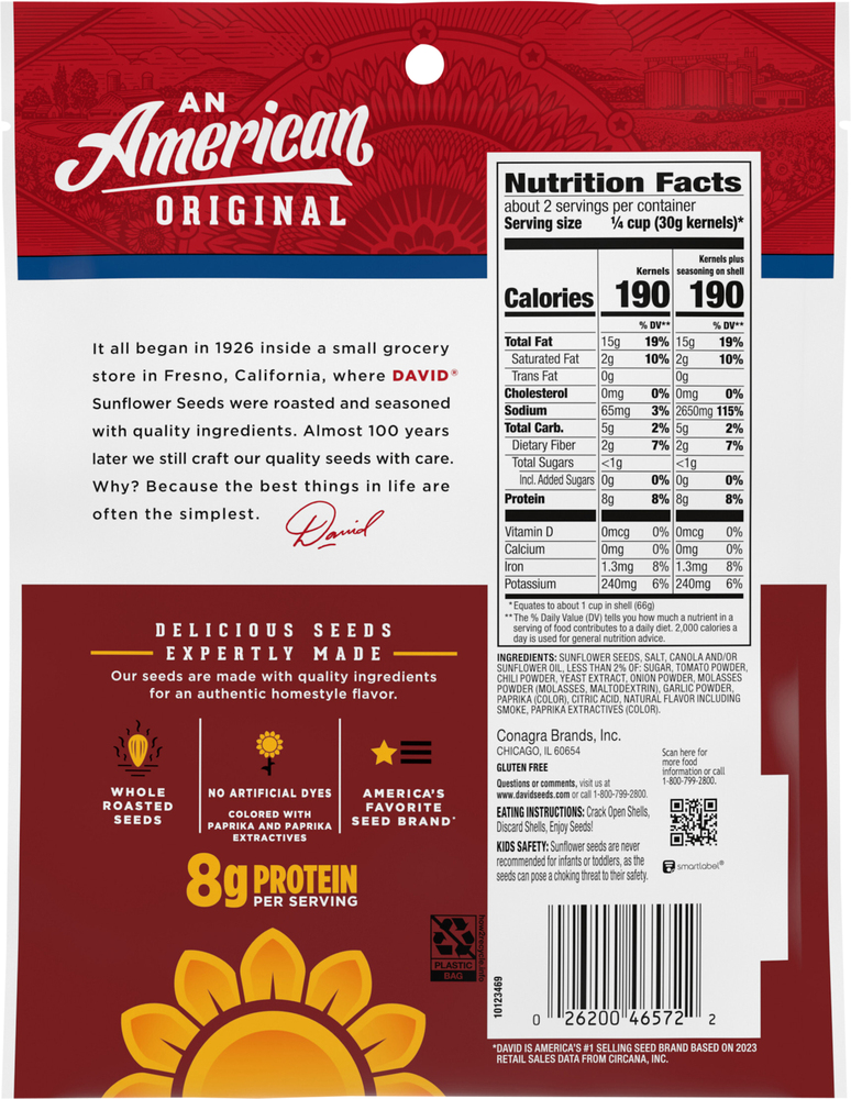 David Salted & Roasted Bar-B-Q Flavored Jumbo Sunflower Seeds