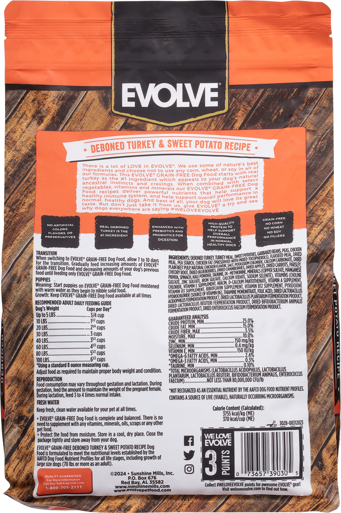 Evolve Dog Food Super Premium Grain Free Deboned Turkey Sweet Potato Recipe