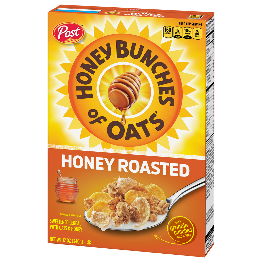 Honey Bunches Of Oats Cereal, Honey RoastedFrontRightElevated