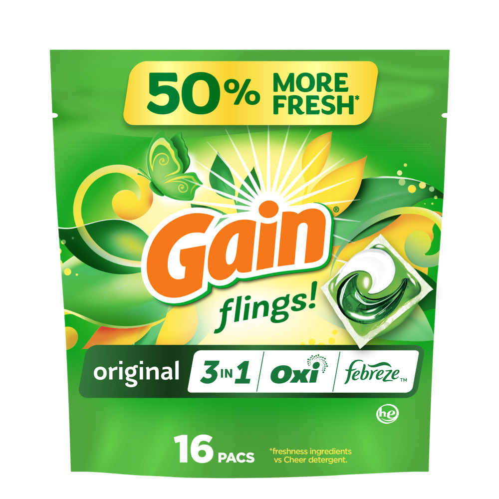 Gain flings Liquid Laundry Detergent Pacs, 16 Count, Original ScentMain