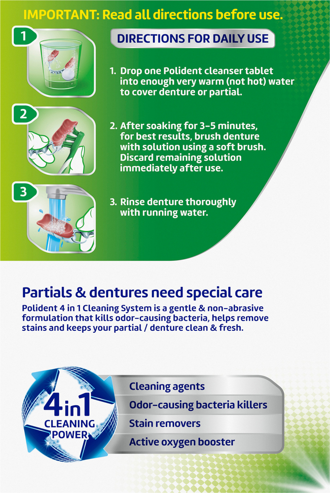 Polident Antibacterial Denture Cleanser, 3 Minute, Tablets, Triple Mint